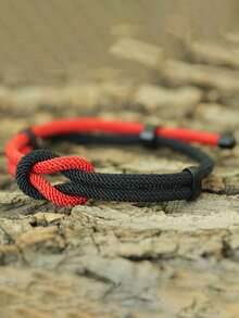 1 pieza Pulsera de hombre hecha a mano de cuerda de nailon trenzada de 4 mm con cadena ajustable, perfecta como regalo para el Día del Padre o el Día de San Valentín - Pulsera ajustable de doble capa de 4 mm - Ver 4