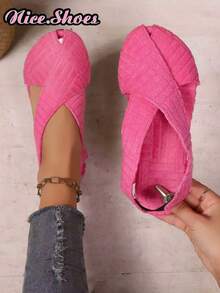 Giày sandal đế bằng nữ mới, kiểu dáng thường ngày, thoải mái, nhẹ nhàng, thích hợp cho hoạt động ngoài trời. Có các màu đen, nâu, xanh lá cây và cam. - Màu Hồng Tươi - Xem 1
