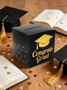 1pc Congrats Grad Card Box For Graduation Party Decorations, Black Gold Graduation Wish Box With Gold Foil,Congrats Grad Money Box,Graduation Centerpieces,Home Decor,Table Decor,Graduation Party Supplies,Party Favors,Card Holders,Graduation Decorations,Graduation Gifts,Class Of 2026 Congrats Grad Party Decor - Graduation Season - View 10