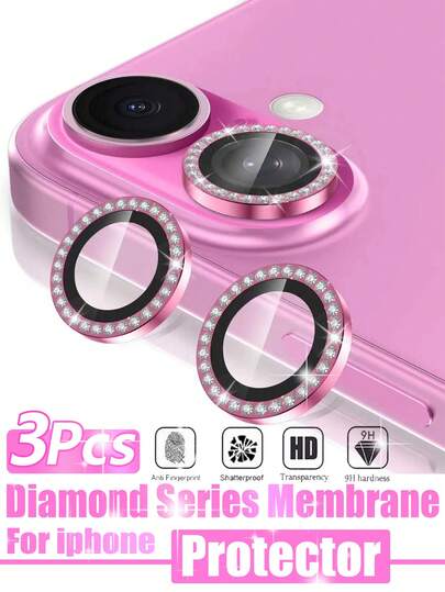 3片装玫瑰红水晶镜片屏幕保护膜，兼容 16，采用钢化玻璃材质，超清晰，9H硬度，防刮耐磨，完美适配保护壳，适用于 17 Pro Max/17 Pro/17 Air/17e/16 Pro Max/16 Pro/16 Plus/16e/16/15 Pro Max/15 Pro/15 Plus/15/14/13/12/11。是手机配件的绝佳选择，也是馈赠亲朋好友的完美礼物。