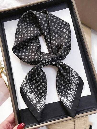 Khăn vuông in họa tiết giả lụa 26,77 inch (68cm), phụ kiện băng đô/khăn quàng cổ đa năng thoáng khí thời trang dành cho nữ, 1 chiếc