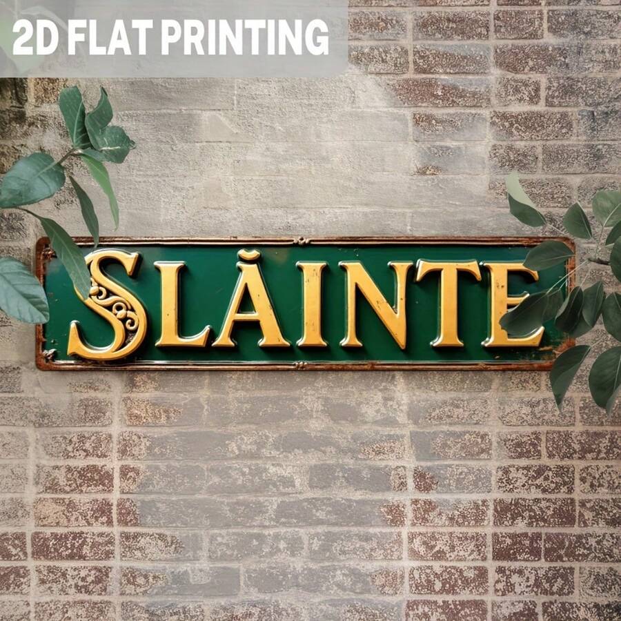 1pc Vintage Sláinte Irish Metal Wall Decor - Rustic Celtic Knot Design, Size 9.98X39.98cm, Green And Gold Metal Art Piece, Suitable For Bars, Irish Homes And St. Patrick's Day, No Electricity Required - Multicolor - View 1
