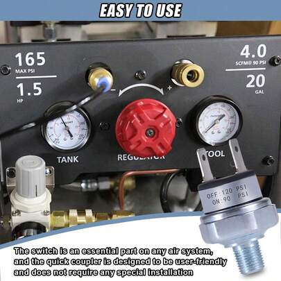 Air Pressure Switch 90-120 PSI - 1/4"-27 NPT Thread Air Compressor Tank Pressure Switch - DC 12V 24V, Suitable For Air Horn, Train And Air Compressor Systems, Replacement Pressure Control Switches (NPT 1/4")