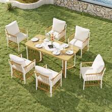 Modern Garden Set, Relaxation And Meeting Set For Several People, Iron Frame, Braided Armrests, Seat Cushions Included. - Beige - View 2