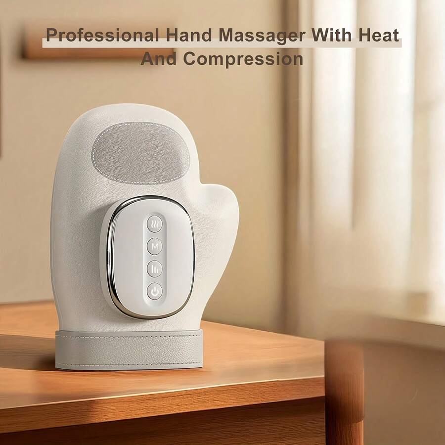 智能手部按摩器，压力按摩，加热功能，5档强度调节，3种模式，符合人体工学设计，贴合手掌和手指，适用于多种场景，是母亲节/节日送礼佳品。