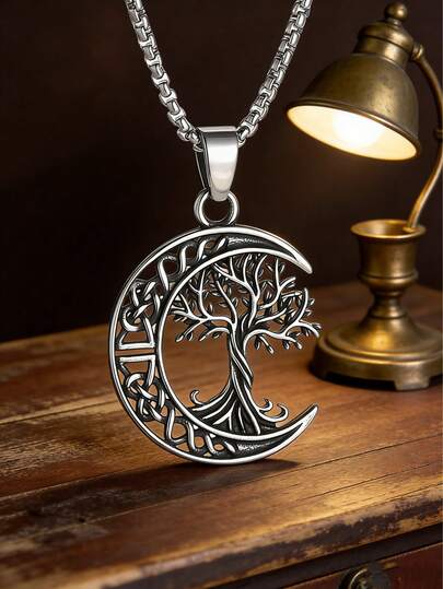 1件复古世界树凯尔特结月亮生命之树吊坠项链男女幸运护身符首饰礼品