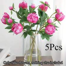 1/5 Bundle 19-Inch Artificial Peony Flower Bouquet, Lifelike Peony, Fake Flowers, Suitable For Home Decor, Valentine's Day Gift, Mother's Day Gift, Wedding Centerpiece Decor, Party Decor, Wedding Bouquet, Office Decor, Bedroom And Living Room Decor - Purple - View 11