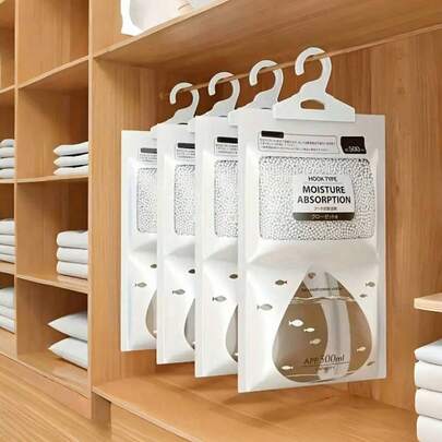 大容量除湿袋，悬挂式防潮防霉家用除湿器配件，无需电源，除湿器配件，悬挂式干燥剂袋和干燥剂，大容量干燥剂，白色带黑色盖子和挂钩。