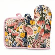 2pcs/Set Heat Resistant Oven Gloves & Pot Holders, Polyester Printed Embroidery Design, Suitable For Baking, Microwave, Kitchen, Dining Room - Baby Blue - View 8