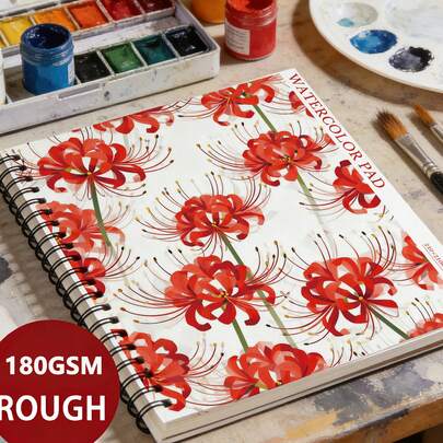 8.27x8.27 Inch (21x21cm) 30 Sheets 180gsm Acid-Free Cold Press Watercolor Paper Pad, Floral Cover Spiral Bound Sketchbook, Professional Art Supplies For Watercolor, Gouache, Acrylic, Ink, Mixed Media Painting And Drawing For Artists And Adult Creators