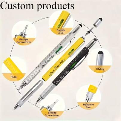8 Stück/5 Stück/1 Stück 6 kombinierte 1 multifunktionale Metall-Tasche Genius Stift, mit Wasserwaage, Schraubendreher, Stylus, Lineal - mittlere Spitze, schnelltrocknend, angepasst für Smartphone-Wartung und kreative Aufgaben 6-in-1 Pocket Genius Stift - Multifunktionswerkzeug, mit Wasserwaage, Präzisions-Schraubendreherkopf, Touchstift und Lineal - tragbar