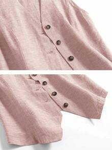 Women's Casual Linen Vest Jacket, Short Style For Spring & Summer Holiday - Dusty Pink - View 6