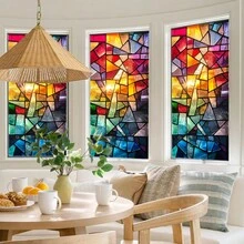 1/4 st färgglad geometrisk mosaikmönster glasfilm, statisk vidhäftande sekretessglasdekor, vattentät återanvändbar för hemmakontorsglasdörr - Färgglad geometrisk frostad film - Visa 7