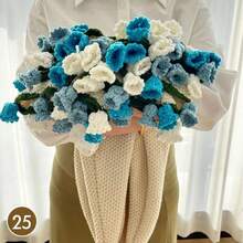 80Cm Finished Crocheted Rose Bouquet Blanket Handmade Knitted Flower Bouquet Blankets Home Decor Bed Sofa Throw Blanket Gift - 03 - 查看 2