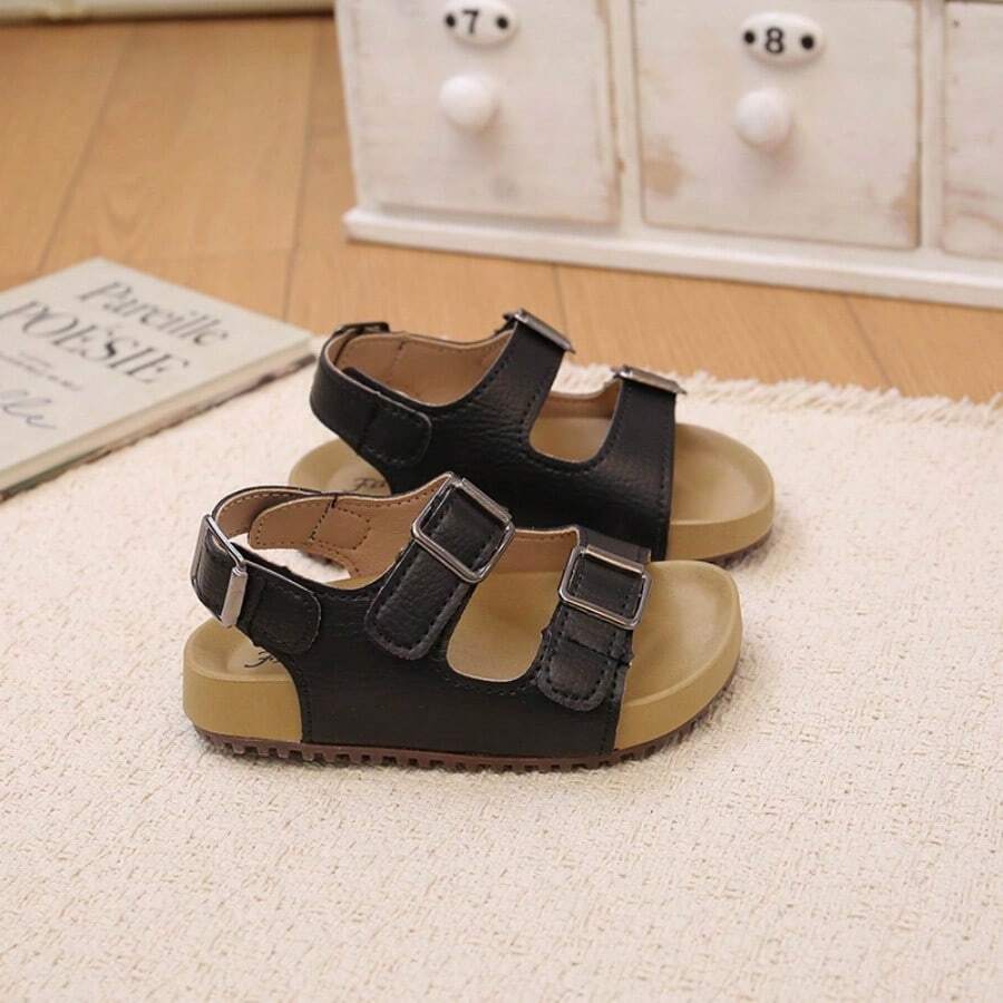 夏季儿童凉鞋，男童软底防滑鞋，女童双扣幼儿沙滩凉鞋 - 黑色 - 查看 1