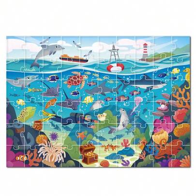 beartale 60pcs Ocean World Jigsaw Puzzle Toy, Colorful Marine Life Shark And Dolphin Matching Cards, Montessori Early Education Cognitive Toy, Underwater Animal Learning Game, Birthday Gift For Children Aged 3-6