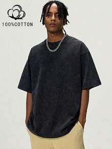 Three-Piece Solid Color T-Shirts Fashion Retro Men's T-Shirts Heavyweight Cotton Dropped Shoulder Design Unisex Short-Sleeve T-Shirts For All Seasons Casual Occasions Gift For Boyfriend 100% Pure Cotton Streetwear Designed For Young People Ideal Gift Between Friends Men's Clothing Men's T-Shirts: Comfortable T-Shirts - 黑色 - 查看 1
