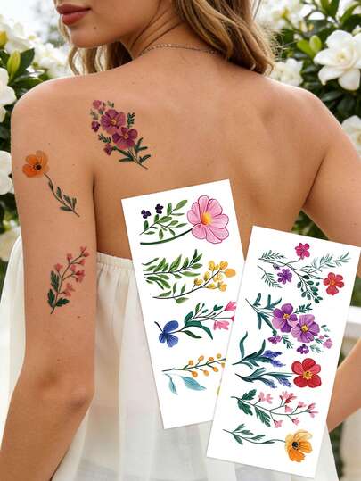 STARTTOOS 2 hình xăm tạm thời nhỏ hình hoa cho cánh tay - Họa tiết bướm và hoa lãng mạn tối giản mùa xuân, phong cách Y2K, thích hợp cho DIY, hội nghị anime, lễ hội hóa trang, lễ hội âm nhạc, ngày Valentine, quà tặng tiệc tùng, hình xăm dán chống nước, chân thực cho cổ tay, mắt cá chân, vai, cổ, xương quai xanh