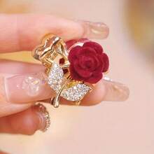 1pc Women's Elegant Red Rose Tassel Crystal Hair Claw Clip, Ideal Gift Choice Summer Outfits Hair Clips Beach Accessories - Red - View 5