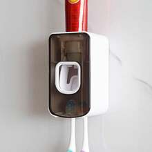 2 In 1 Grey Wall Mounted 2 Slot Toothbrush Rack Integrated Toothpaste Squeezer Adhesive Bathroom Storage Organizer For Shower RV Camper Kitchen Vanity Space Saving Decor - White - View 9
