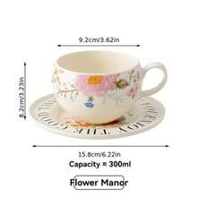280ml Pink Floral Shaped Iced Latte Cup Set, Wedding Favor Bridal Shower Party Gift, Summer Ceramic Coffee Cup With Saucer - Multicolor - View 3
