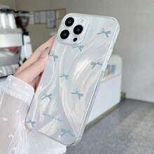 浅蓝色可爱蝴蝶结卡通简约清新IMD手机壳，银色羽毛纱线渐变闪亮激光亮片波浪设计全包防震保护套，国际版兼容三星Galaxy A/S/Plus Ultra Reno Y Honor兼容小米Note Smart Hot Pop Spark安卓手机 - 彩色 - 查看 2
