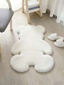 1pc 920g/㎡ Polyester Fiber Plush Bear Shaped Area Rug, 2cm Thick Faux Rabbit Fur Solid Color Bear Decor Carpet, Minimalist Indoor Woven Knitted Soft Fluffy Small Rug, Foldable Easy Care Mat For Living Room Bedroom - Grey - View 13