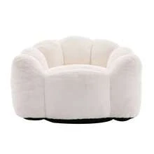 Compact Lotus-Shaped Sofa, Adult-Sized Seat, With Short-Pile Upholstery. Ready To Use Without Assembly And Easy To Move, Suitable For Living Rooms, Bedrooms, And Other Environments. - 白色 + 絨毛 - 查看 6