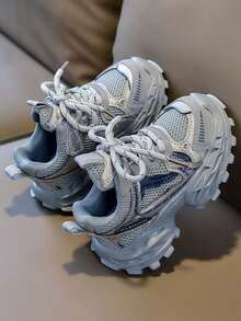 1双夏季儿童网面透气运动鞋，女童软底防滑运动鞋，儿童轻便跑步鞋 - 灰色 - 查看 4