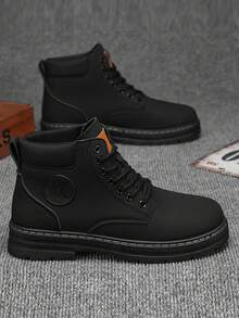 Sepatu Bot Pria, Desain Baru, Cocok untuk Semua Musim, Sol Tebal, Menambah Tinggi Badan, Tahan Aus, Anti Selip, Desain Bertali Ujung Bulat, Permukaan Kulit Retro Klasik, Sepatu Bot Kerja Bertali Tinggi dengan Sol Tebal, Cocok untuk Mahasiswa Pria, Kampus, Remaja, Serbaguna, Gaya Jalanan Retro Sederhana dan Tangguh, Aktivitas Luar Ruangan, Komuter, Mendaki, Bersepeda, Berkuda - Hitam - View 15