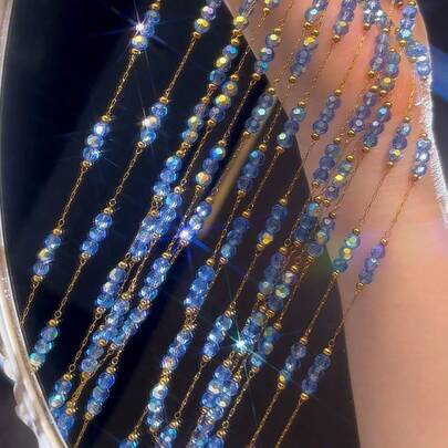 Dây chuyền hạt cườm thủy tinh ánh kim bằng thép không gỉ dài 1 mét, dây chuyền hạt cườm thủ công màu vàng, thích hợp để tự làm vòng cổ, vòng tay, phụ kiện làm trang sức, trang trí, quà tặng, dự tiệc và đeo hàng ngày.