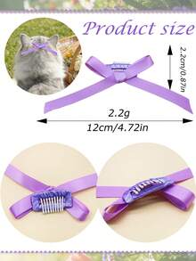 4 piezas Clips de cinta de satén, diademas con moño para mascotas, adecuado para el arreglo y decoración de mascotas pequeñas y medianas de pelo largo como gatos, perros, conejos, elegante y delicado, fácil de quitar - Multicolor - Ver 12
