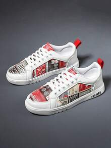 Men's Casual Skateboarding Shoes, Suitable For All Seasons - Red and White - View 1