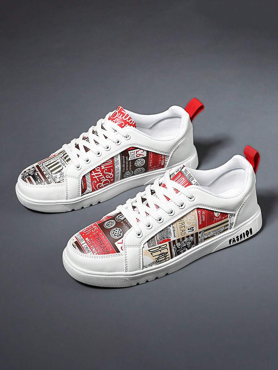 Men's Casual Skateboarding Shoes, Suitable For All Seasons - Red and White - View 1