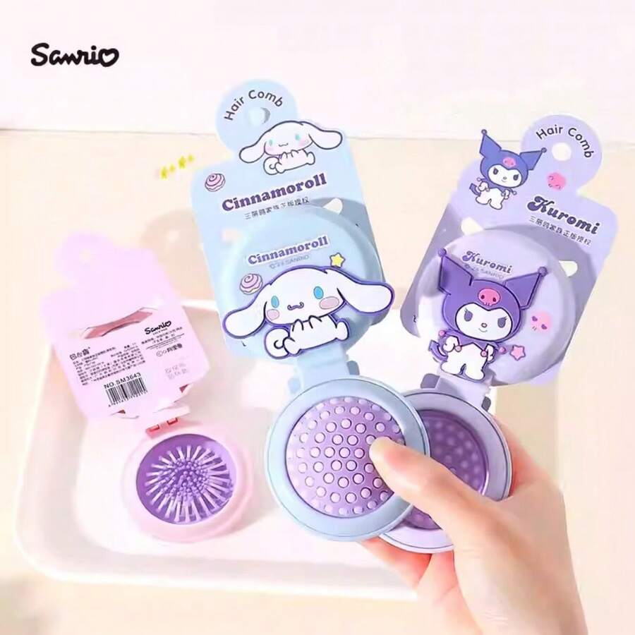 官方Hello Kitty可折叠气垫梳,卡通肉桂狗、酷洛米、旋律按摩梳,便携式化妆镜 - A - 查看 1