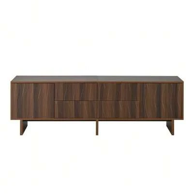 TV Stand Measuring 180*40*56 Cm, With 4 Drawers And 2 Cabinet Doors, Featuring A Wavy Design. Suitable For TVs Up To 75 Inches, This TV Unit Is A Low Cabinet, Perfect For Living Rooms And Living Rooms. It's Dark Walnut.