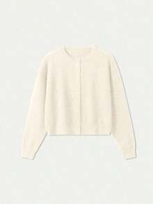 FOR BEAUTY Autumn New Solid Color Round Neck Single-Breasted Long Sleeve Knit Cardigan, Gentle, Elegant, Romantic, Casual, Lazy, Fashionable, Minimalist Versatile, Suitable For Outings, Valentine's Day Dates, Commuting And Various Occasions.This Cardigan Is An Ideal Choice For Women's Spring Wear. - 暖杏 - 查看 6