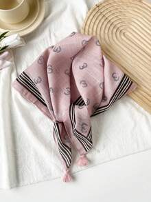 1条棉质马元素印花58厘米小方巾，时尚流苏发带，优雅 - 彩色 - 查看 13