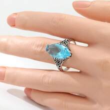 Vintage Hollow Carved Ring Inlaid With Water Drop Synthetic Cubic Zirconia, Elegant Jewelry Accessory For Women's Holiday Party - Silver - View 4