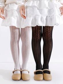 2pcs Girls' Hollow-Out Leggings Tight Fishnet Stockings, Suitable For In Spring/Summer - Multicolor - View 10