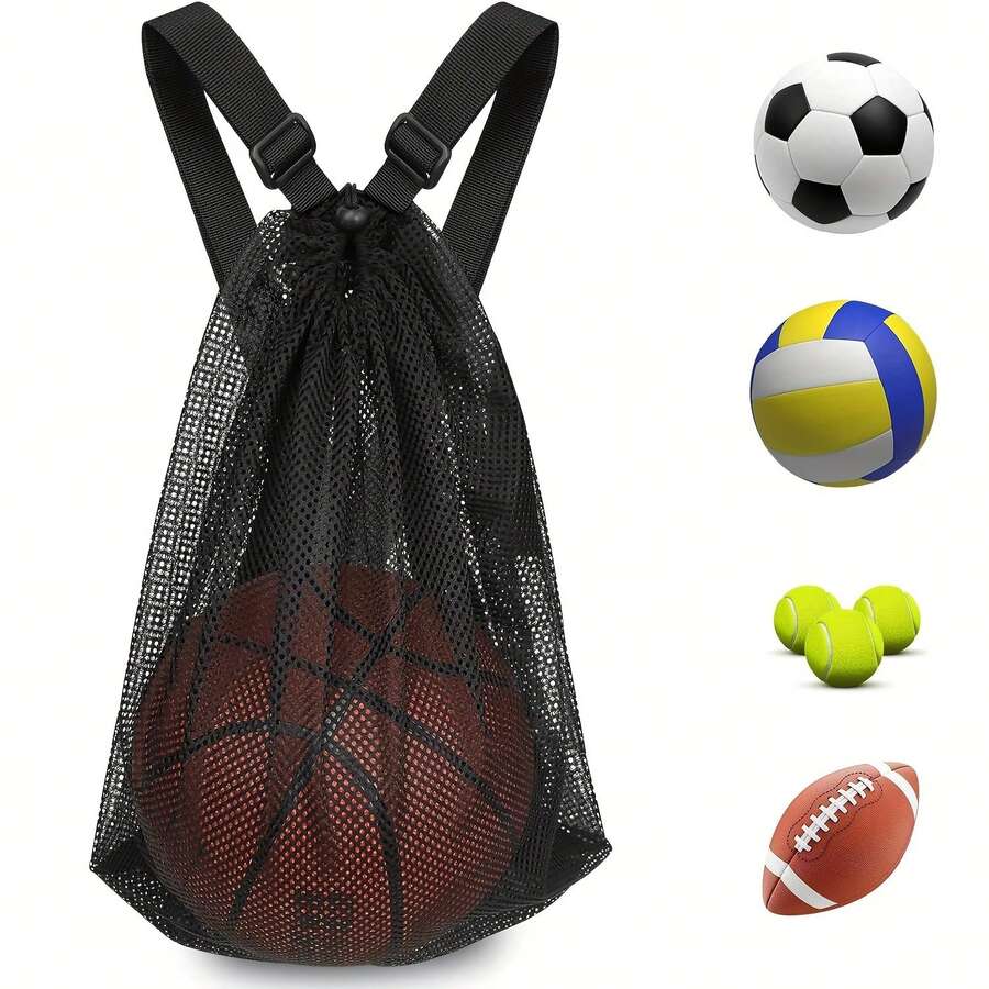 Basketball Bag 14.5* 19.5inch  Sports Single-Ball Bag, Drawstring Mesh Backpack, Used For Carrying Football, Volleyball, Baseball, Rugby, And Other Single-Piece Outdoor Sports Equipment - Black - View 1