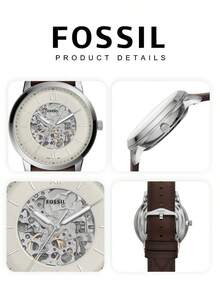 Fossil Neutra 男士时尚自动机械腕表 ME3184，米色圆形表盘搭配深棕色皮表带，休闲商务皆宜，是送给男士、男友或父亲的理想生日礼物。 - 米色 - 查看 6
