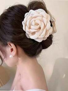 1个3D立体玫瑰花发夹，优雅日常佩戴发饰，夏季沙滩发夹，度假发夹，沙滩发爪 - 彩色 - 查看 6