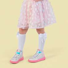 Children's 3/4 Party Socks 16-33 Satin Bow Long Shaft Youth Girl Baptism Wedding Flower Girl Social Dance Events Elegant Quality Soft Touch Coquette Korean Anime Schoolgirl - 2雙白色 - 查看 4