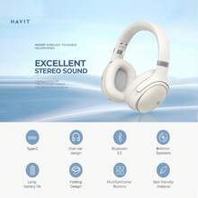 HAVIT Wireless Headphone, With Comfortable Earmuffs, Long-Battery Life, Wireless 5.3, Excellent Stereo Sound, 40mm Large Dual-Core Dynamic Speaker, Multifunctional Buttons, Skin-Friendly Material, Folding Design. - View 1