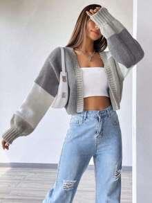 Women's Gery Lightweight Open Front Knit Cardigan, Casual Cozy Short Style,Summer Spring Autumn Outerwear For Daily Dating & Short Trips - Light Grey - View 2