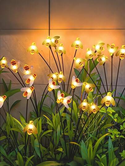 1 Peça Luzes de Abelha Alimentadas por Energia Solar, Luzes de Abelha Solares com 6/8 Cabeças, Adequadas para Decoração e Iluminação de Caminhos de Jardim, Cercas, Quintais, Pátios, Calçadas, Decoração e Iluminação Externa e de Feriados