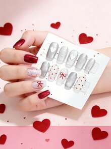 Holographic Small & Large Star, Heart Shaped Nail Glitters, Laser Mixed Mini Pentagram & Heart Sequins, DIY Nail Art Decorations Nail Charms - Red and White - View 4
