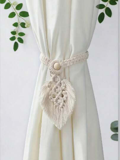 手工农舍风格窗帘绑带 - 编织棉绳窗帘绑带扣，波西米亚风家居装饰窗帘扣