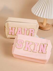 Túi đựng mỹ phẩm cá nhân hóa, Túi đựng đồ trang điểm thêu chữ cao cấp, Túi đựng mỹ phẩm du lịch đa năng thời trang, Túi đựng đồ trang điểm bằng da PU thêu hình khăn - Thích hợp cho du lịch, tập thể dục, sử dụng hàng ngày. - Nhiều màu - Xem 5